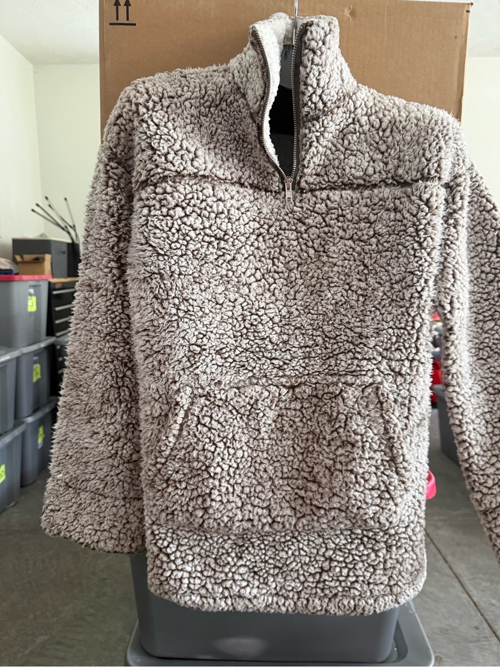 Plush Sherpa Pullover Jacket - Taupe p73